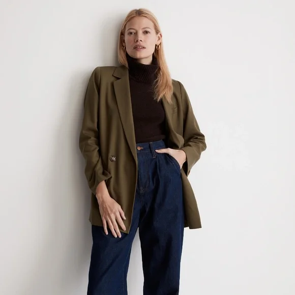New MADEWELL Drapeweave Caldwell Double-Breasted Blazer in Kale